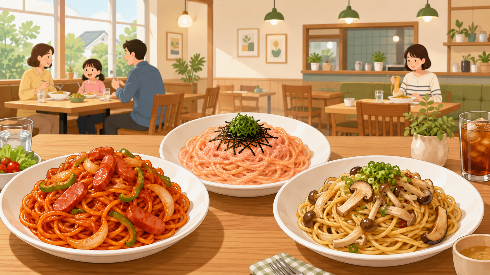 日本で親しまれているナポリタンや和風パスタのイメージ
