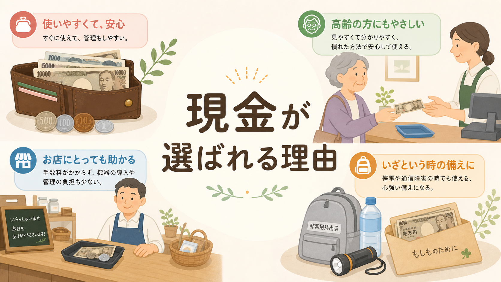 日本で現金払いが根強い理由を説明するイラスト