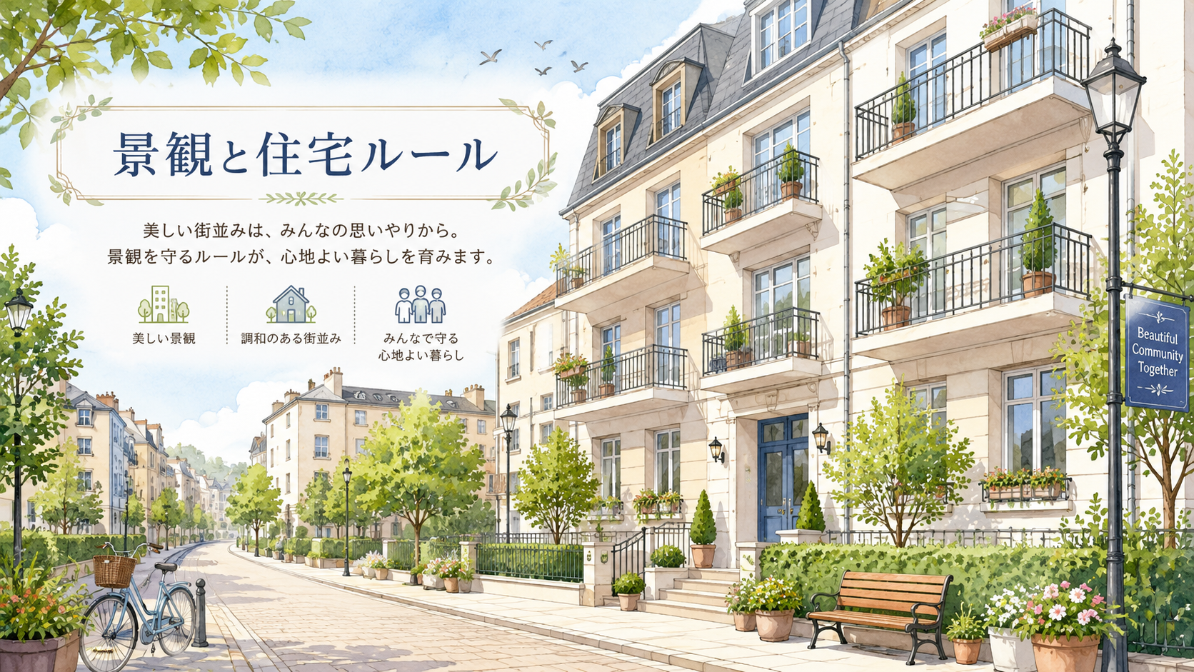 海外の街並みと景観を守る住宅ルールのイメージ