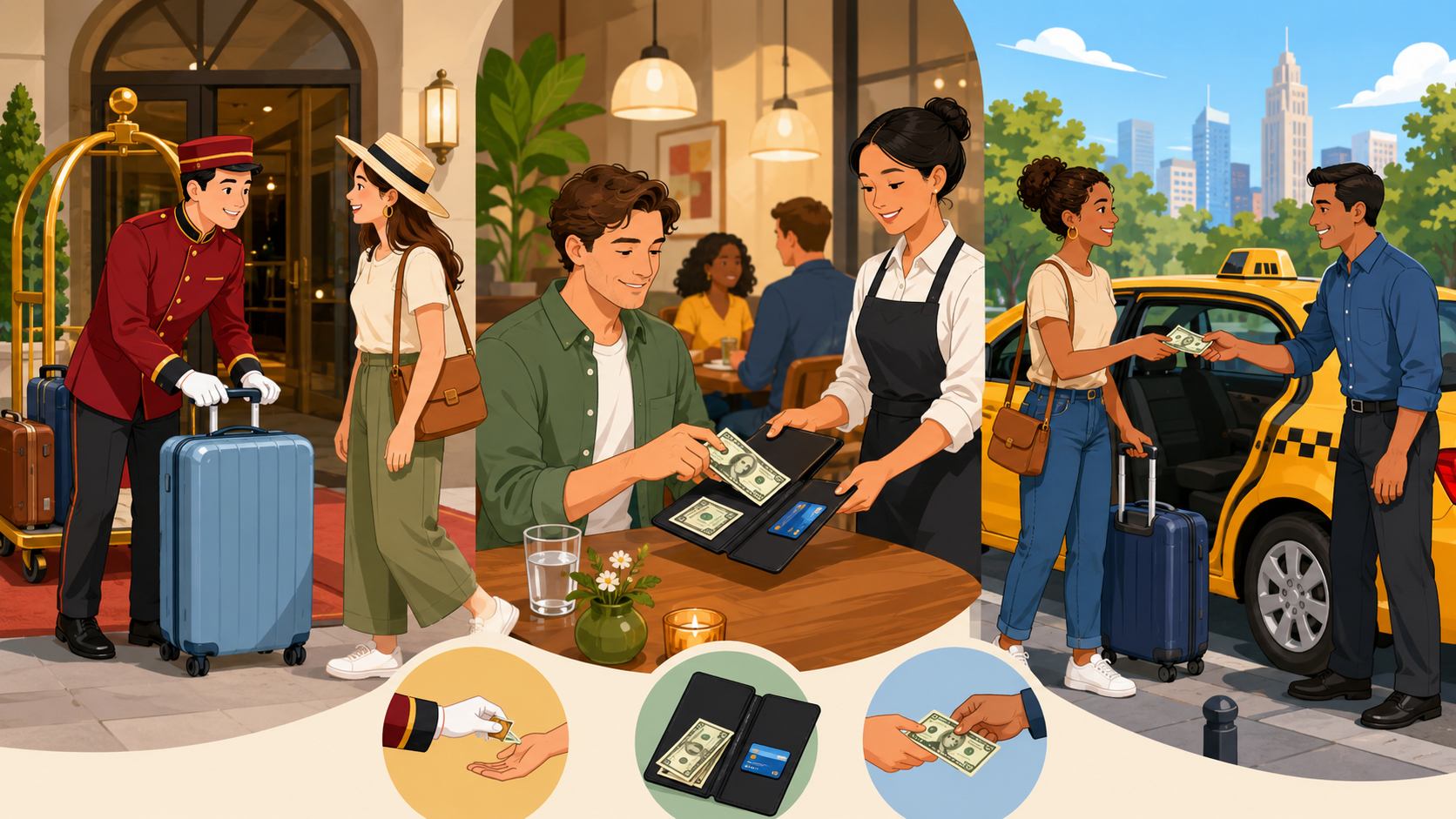 アメリカ旅行で知っておきたいチップマナーのイラスト