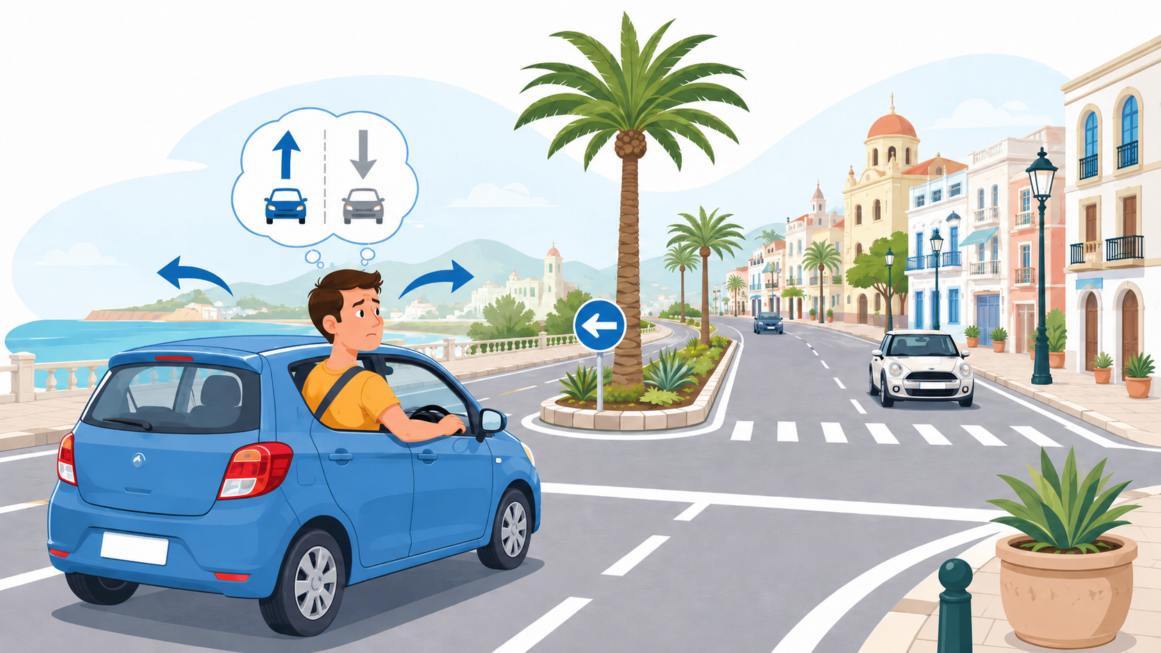 海外旅行でレンタカーを運転する人のイメージ
