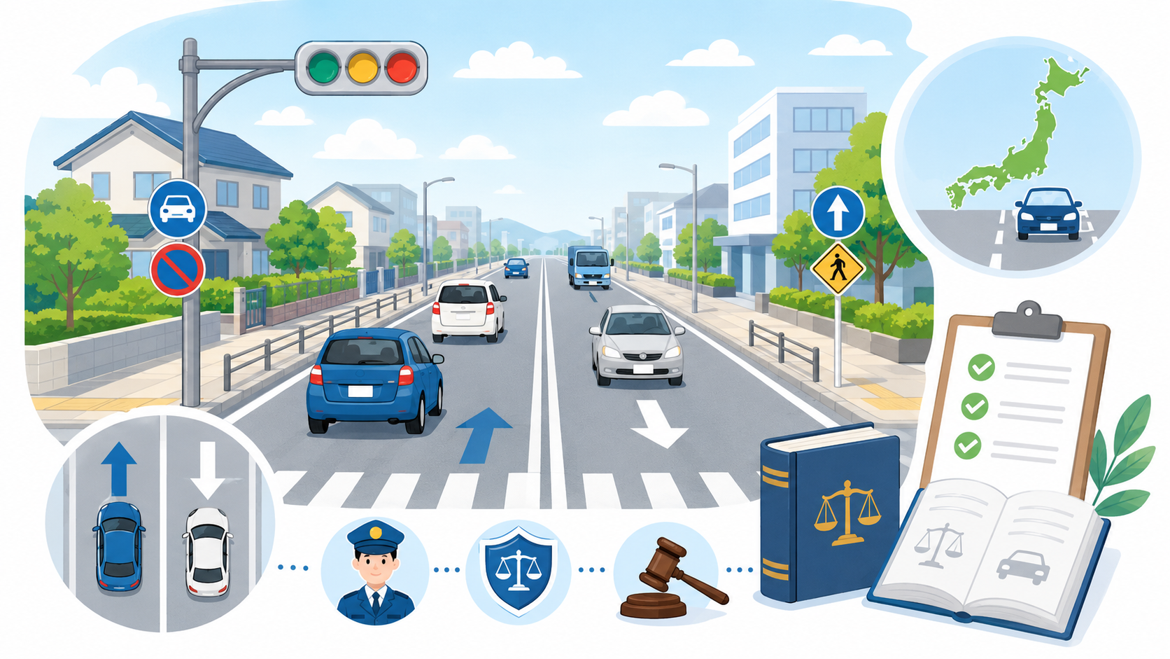 道路交通法と交通ルールのイメージ