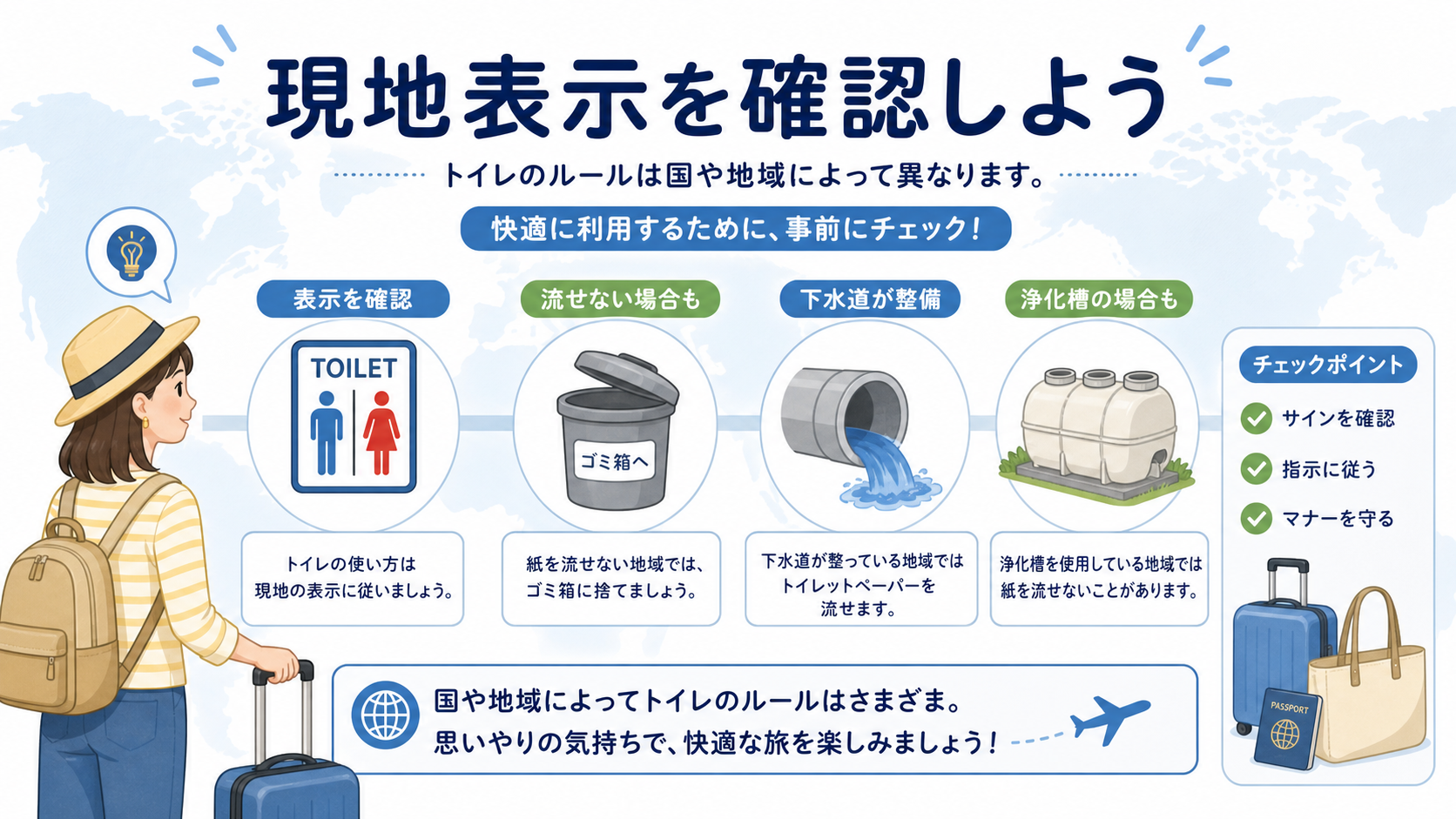 国や地域によってトイレの使い方が異なることを示すまとめ画像